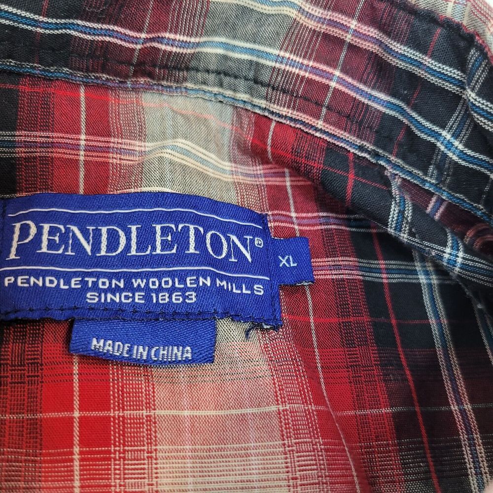 Pendleton Red Black Plaid Casual Button-Down Shirt - image 4